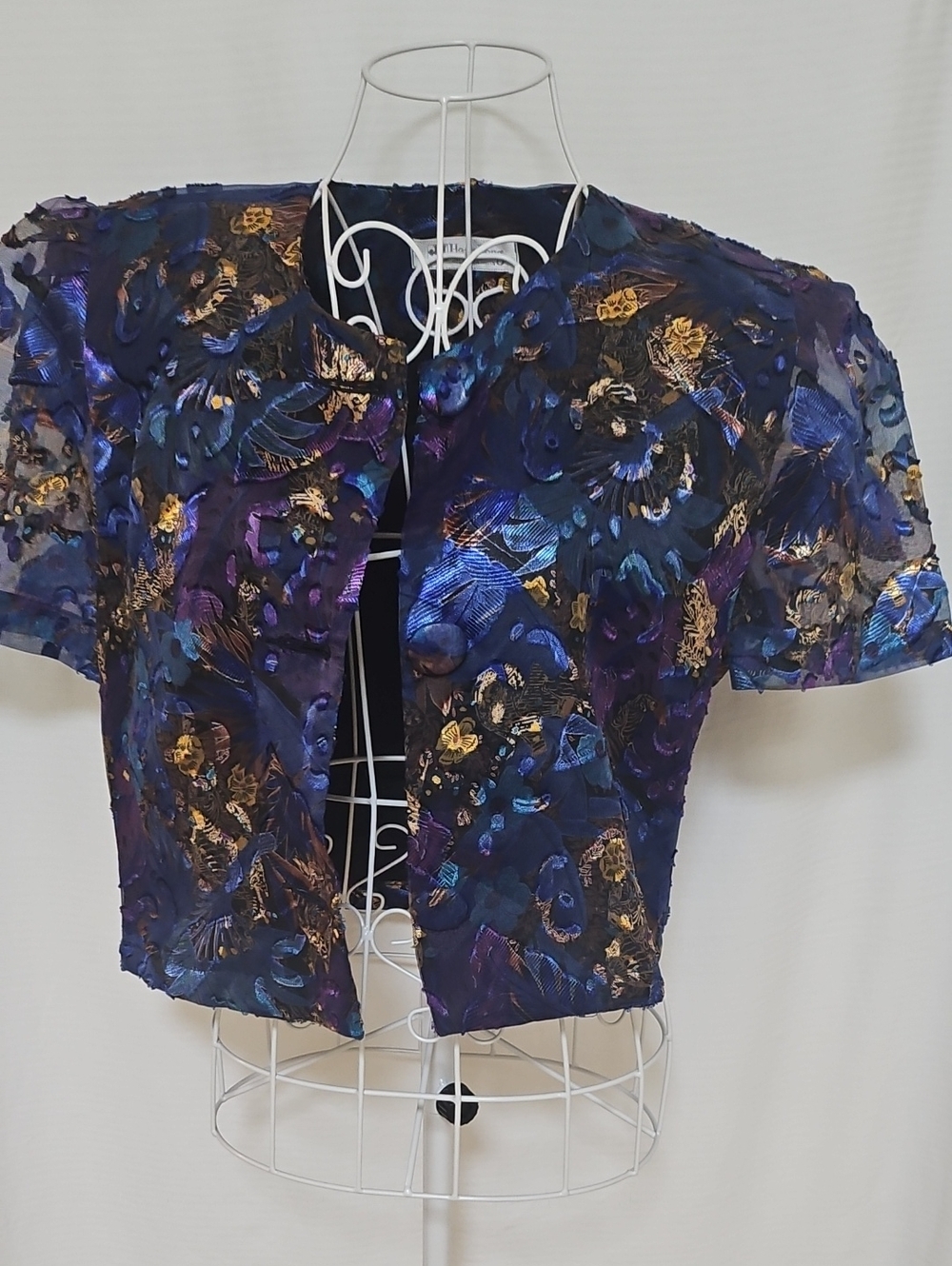 Navy & Gold Short Sleeve Overlay Blouse - Women Tops
